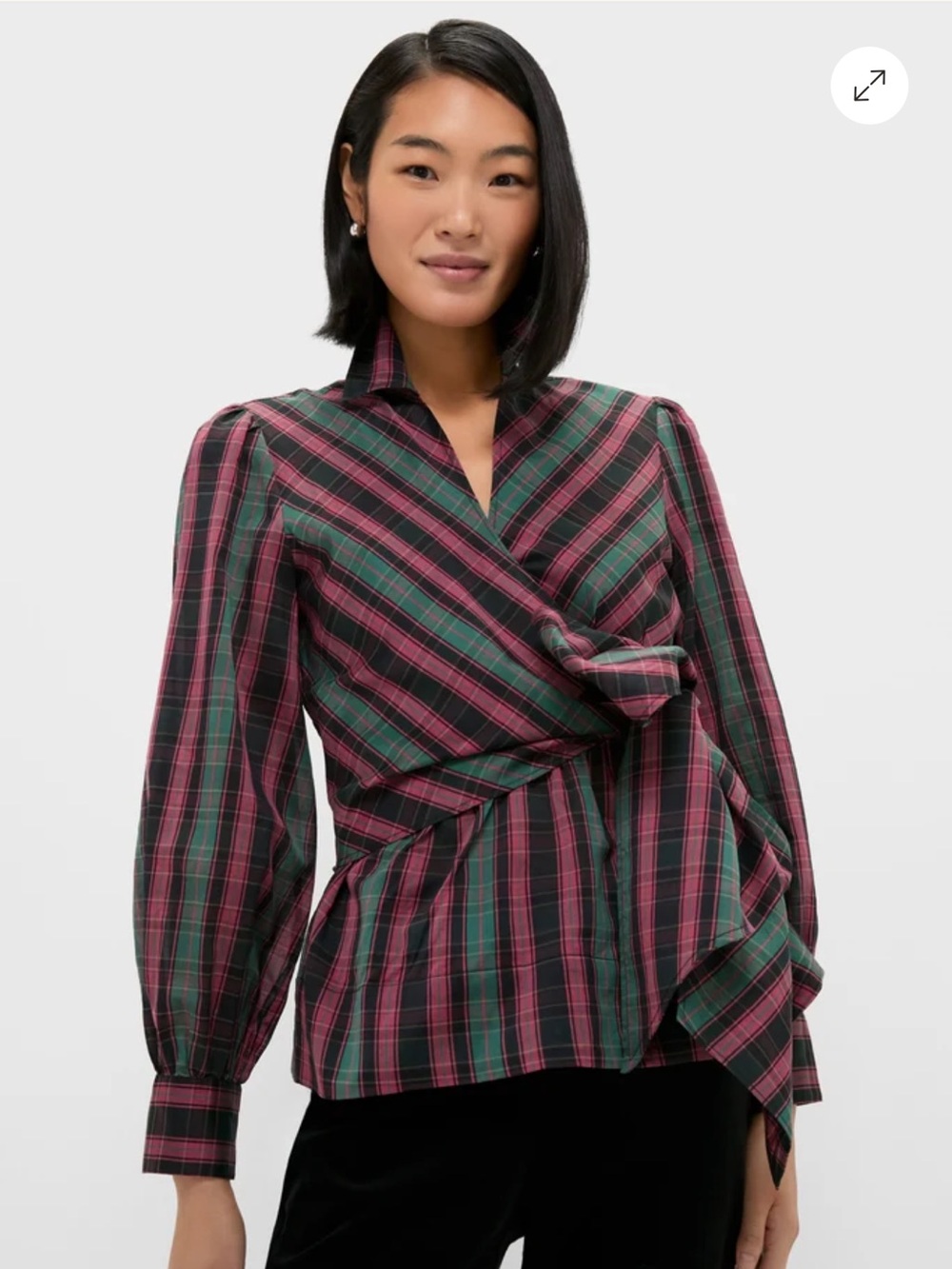 Tuckernuck Bow Bea Plaid Wrap Blouse
